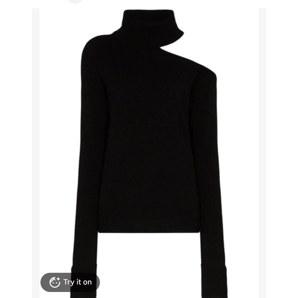 PAIGE Raundi Wool Blend Sweater Large Cut-Out Shoulder Turtleneck Black Womens